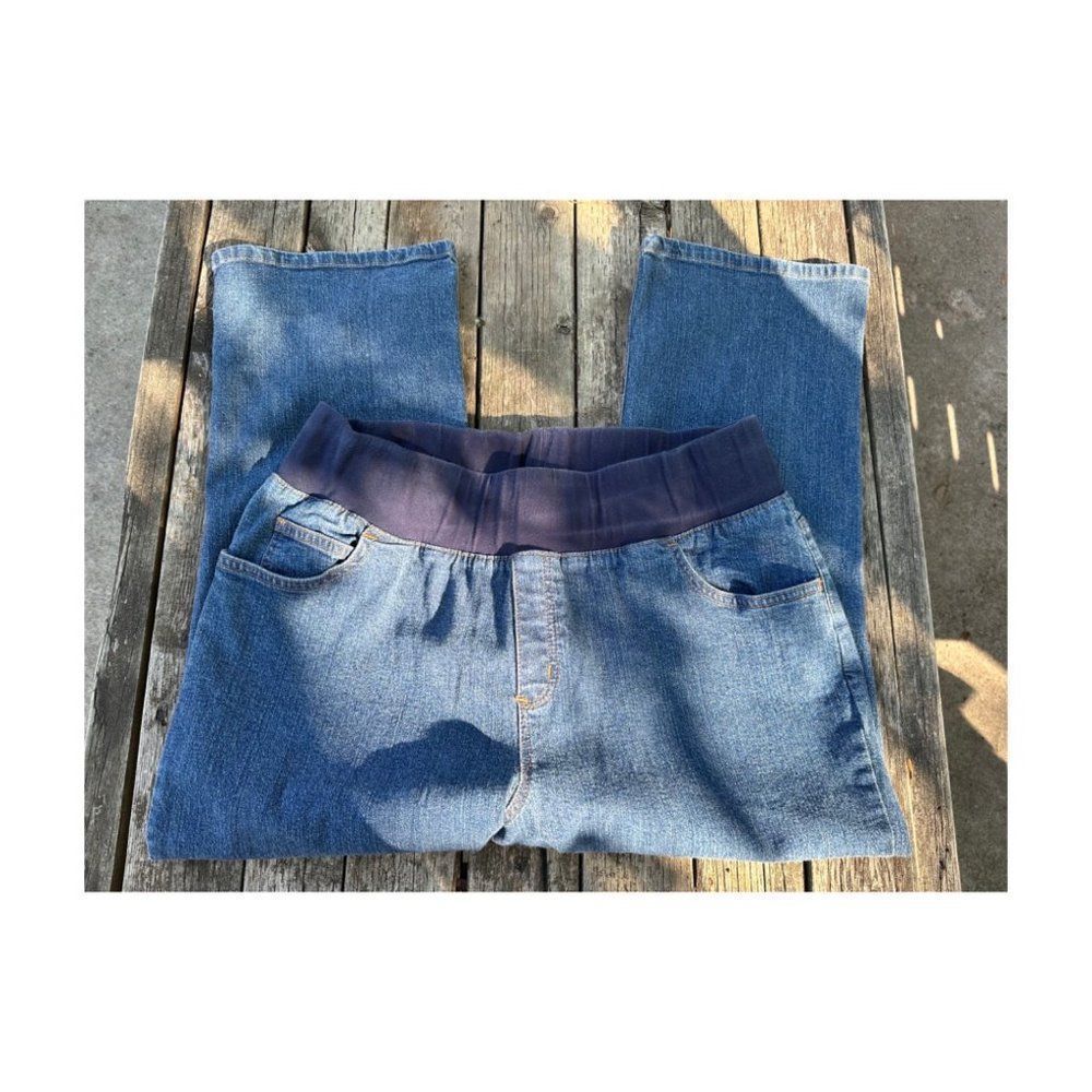 In Due Time Maternity Crop Denim Jeans Sz L Elastic Waist Panel Sz L
